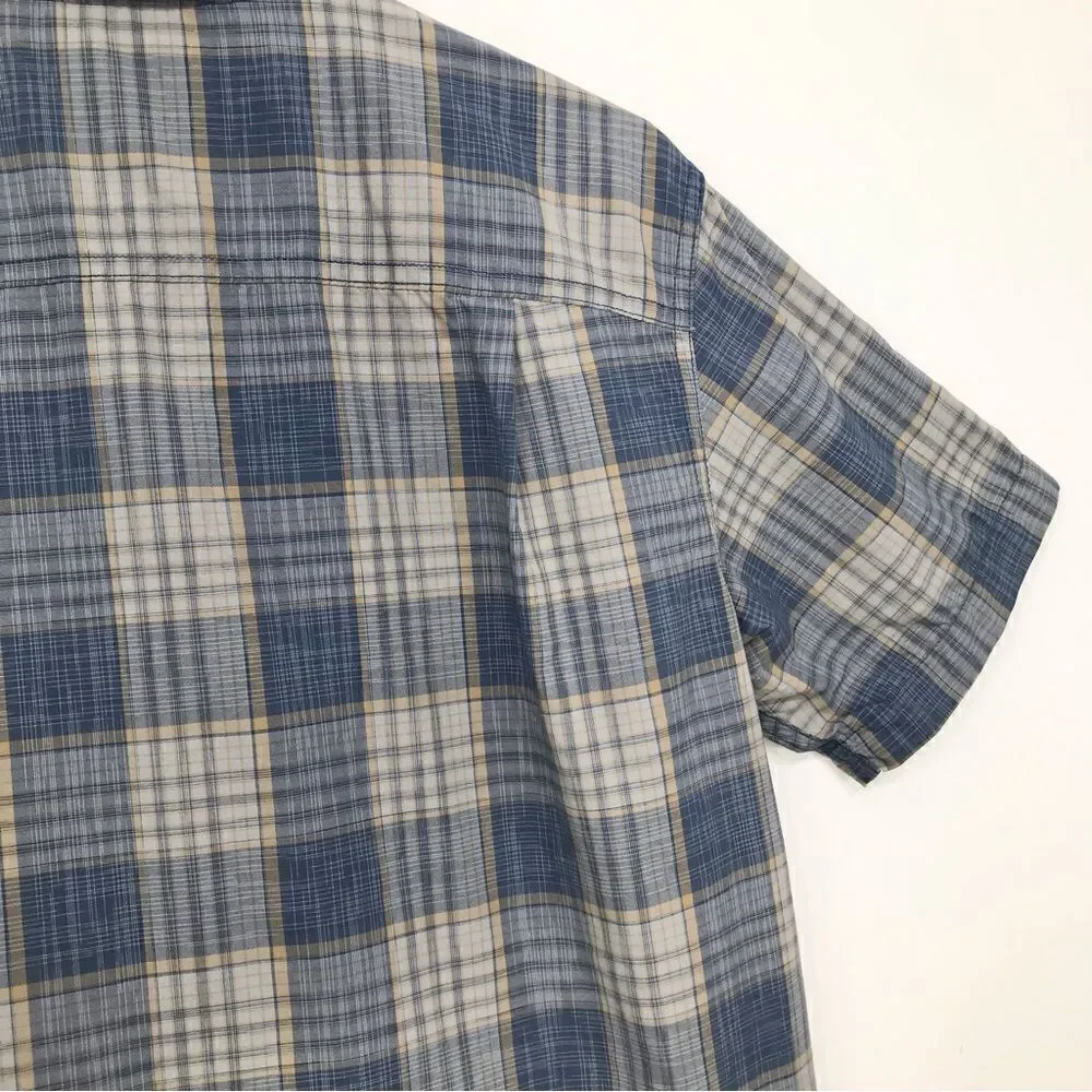 The North Face Blue Tan Plaid Short Sleeve Casual Button Down Performance Shirt